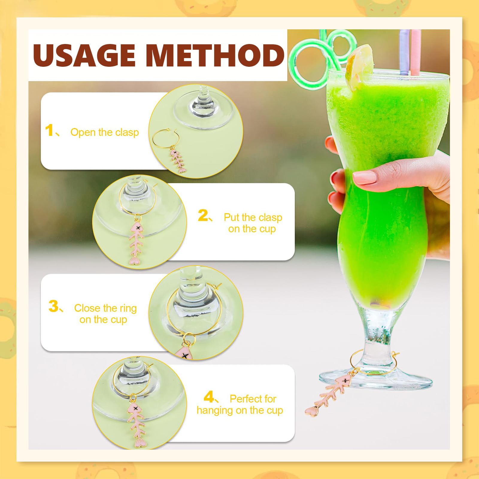 Yeomju Pack of 25 Wine Glass Charms, Glass Marker Set for Wine Glasses Reusable Drinking Glasses Markers, Party Decoration - Image 3