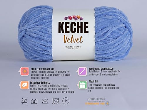 Vista 28 de Keche Hilo de terciopelo para ganchillo, manta de felpilla suave, voluminosa, hilo amigurumi, 3.53 oz (132 yardas), color blanco
