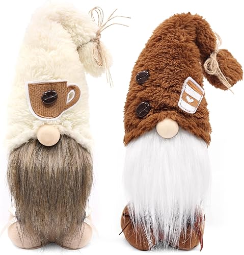 Gnomos de café suecos Tomte gnomos de peluche juego de 2 adornos de barra de café decoración escandinava de primera estación de café figura