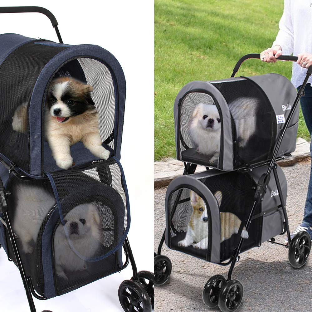 Dawoo Double Pet Stroller for Small Medium Dogs & Cats, Detachable 4 Wheels Cats Stroller Double