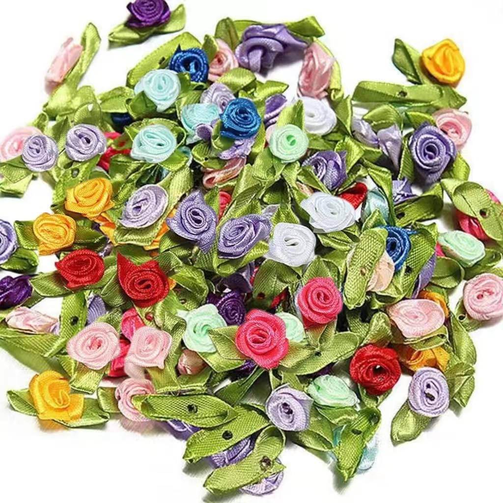 Amazon.com: 100Pcs Mix Color Mini Satin Ribbon Rose Flower Leaf Wedding ...