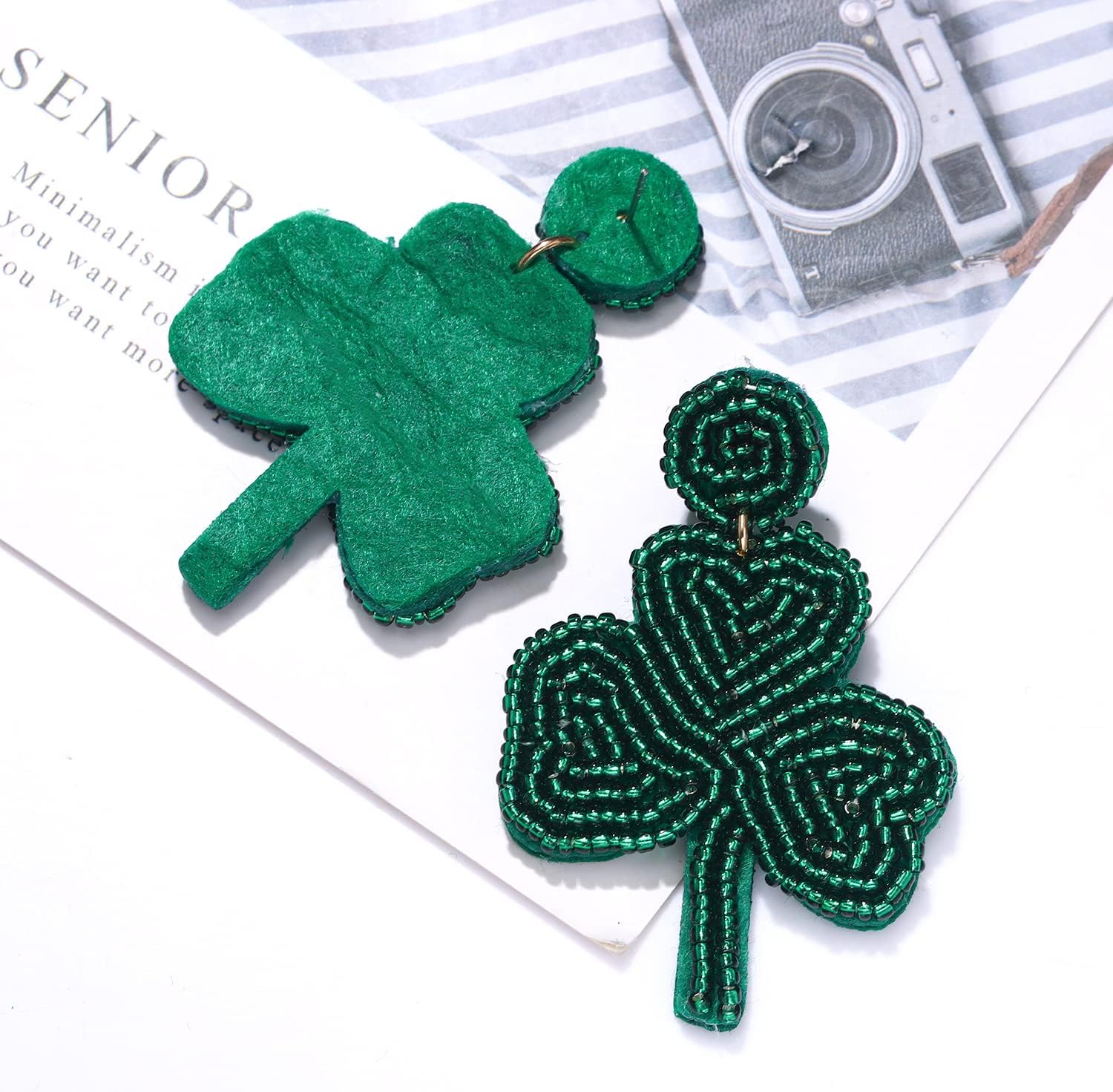 St. Patrick's Day Earrings Beaded Green Shamrock Earrings Handmade Lucky Leaf Drop Dangle Earring for Women Funny Irish Holiday Jewelry Gifts - Image 7