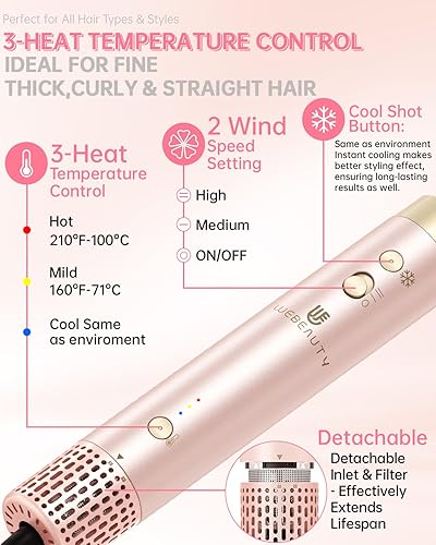 Miniatura 6 de Cepillo secador de pelo, estilizador de aire caliente de doble voltaje 8 en 1, secado rápido, 110,000 rpm, secador iónico con accesorios alisadores