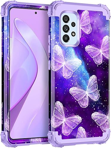 Casetego Funda compatible con Galaxy A53 5G, diseño floral, de tres capas, resistente, resistente, a prueba de golpes, funda protectora de cuerpo