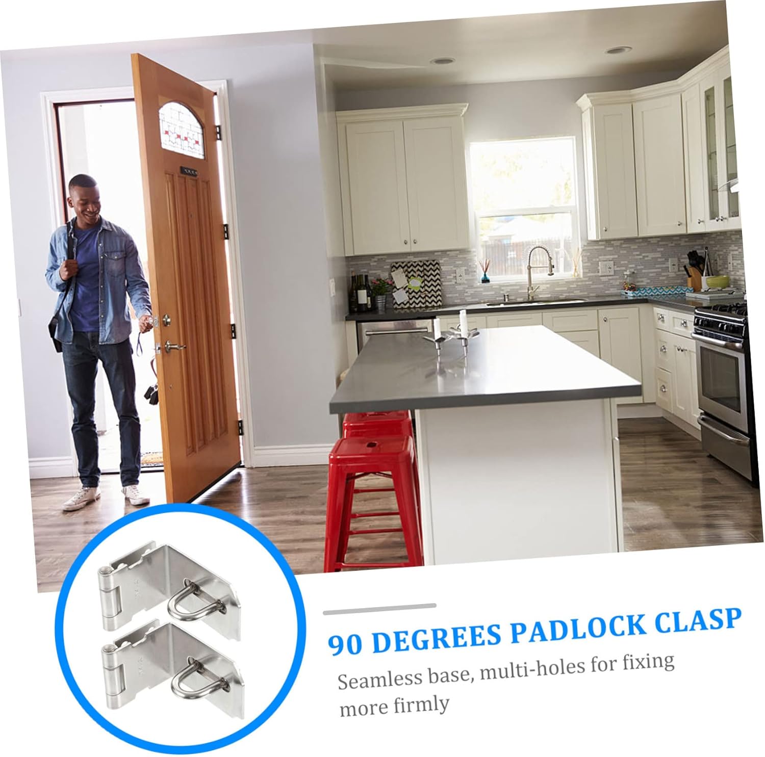 2Pcs Buckle gate Clasp Lock 90 Degree Angle 90 Degree Padlock hasp Right Angle hasp and Staple Cabinet Lock latches gate hasp Sliding gate Stainless Steel Furniture Sliding Door