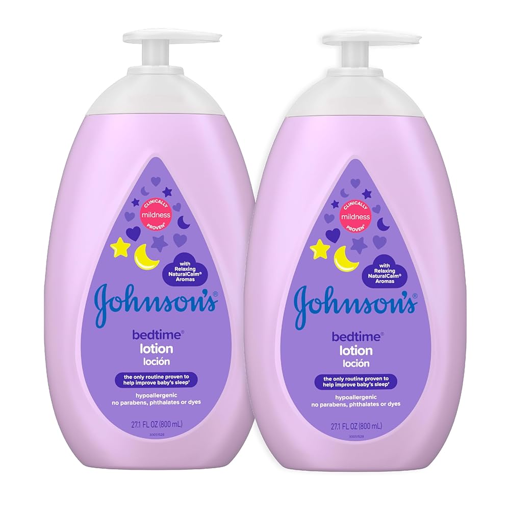 Johnson\'s Moisturizing Bedtime Baby Lotion with Coconut Oil & NaturalCalm Aromas to Help Relax Baby, Mild, Hypoallergenic & Paraben-, Phthalate- & Dye-Free, Twin Pack, 27.1 fl. oz, 2 Pack