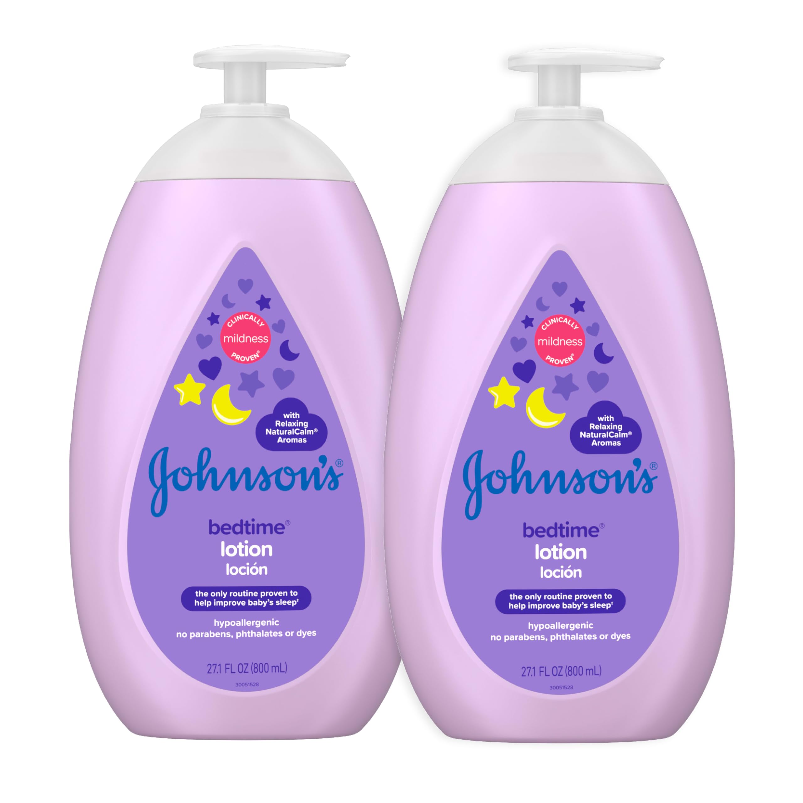 Johnson's Moisturizing Bedtime Baby Lotion with Coconut Oil & NaturalCalm Aromas to Help Relax Baby, Mild, Hypoallergenic & Paraben-, Phthalate- & Dye-Free, Twin Pack, 27.1 fl. oz, 2 Pack