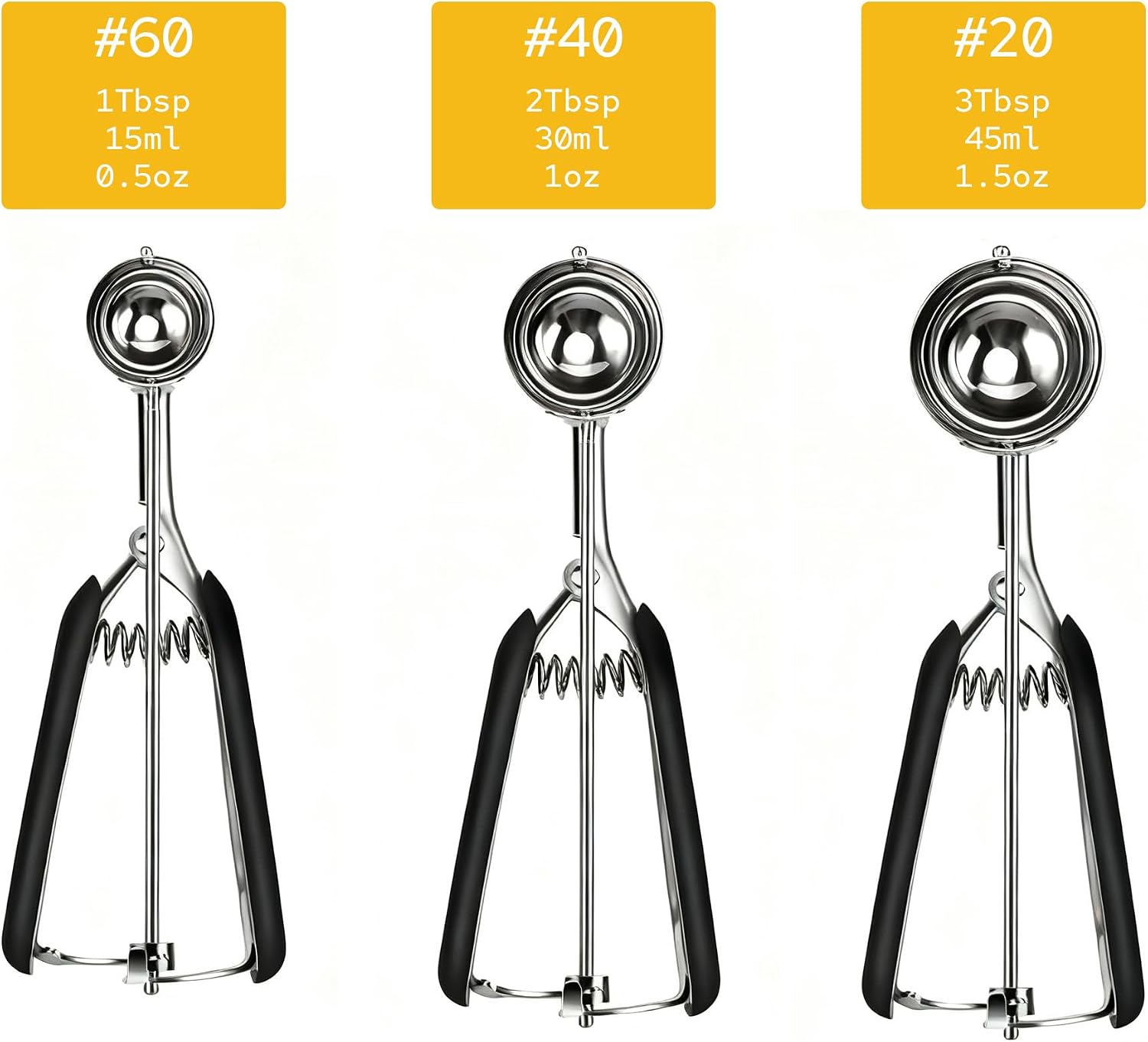 Cookie Scoop Set, Cookie Scoops for Baking Set of 3, Small/Medium/Large Cookie Dough Scoop, 1/2/3 Tbsp Cookie Scoop with Trigger, 18/8 Stainless Steel, Non-Slip