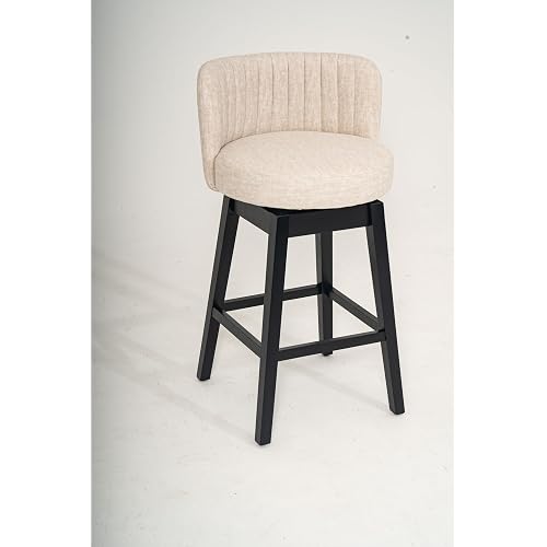 COCO DESIGN Swivel Bar Stools Set of 2, 24" Counter Height Mid Century Modern Barstools with Back, Velvet Upholstered Seat and Solid Wood Legs, for Bar Kitchen Island, Cream Beige