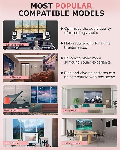 Miniatura 5 de EVENRISING Paquete de 8 paneles acústicos artísticos con autoadhesivo, arte acústico de pared de 48 x 32 pulgadas, mejor decorativo que los paneles