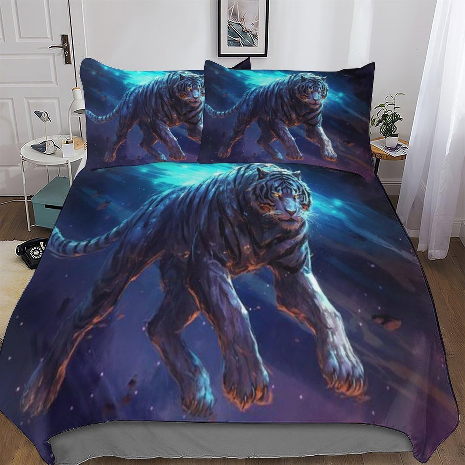 Housse de couette tigre 3D douce en microfibre pour créer un décor de jungle dans sa chambre