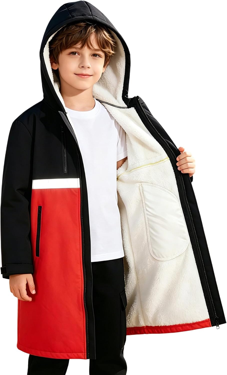 TiaoBug Girls Water Resistant Parka Plush Fleece Robe Hooded Swim Jacket for Beach Swimming Dry Cover