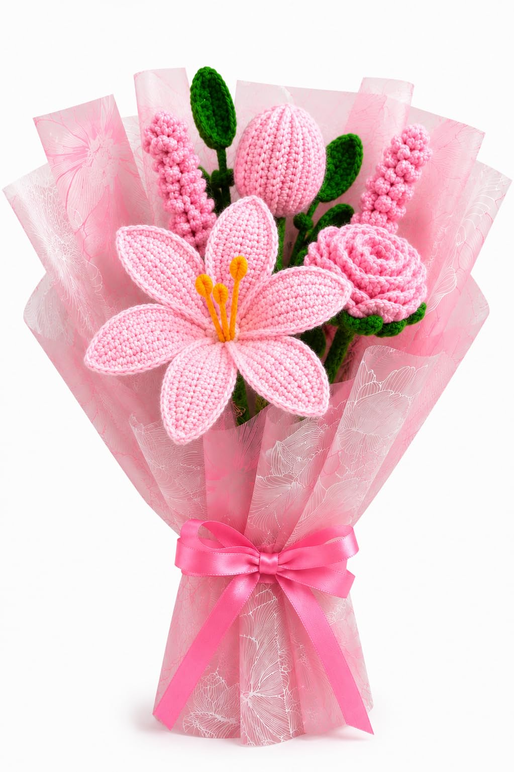 AGANTUK Crochet Flower Gift Bouquet | Handmade Home Decor (Pink)-image-12