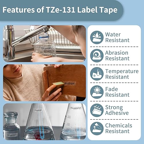 Miniatura 5 de Cinta Tz de 0.472 in 0.47 transparente laminada TZe-131 compatible con Brother P Touch cinta de etiquetas transparente TZ131 para Brother P-Touch