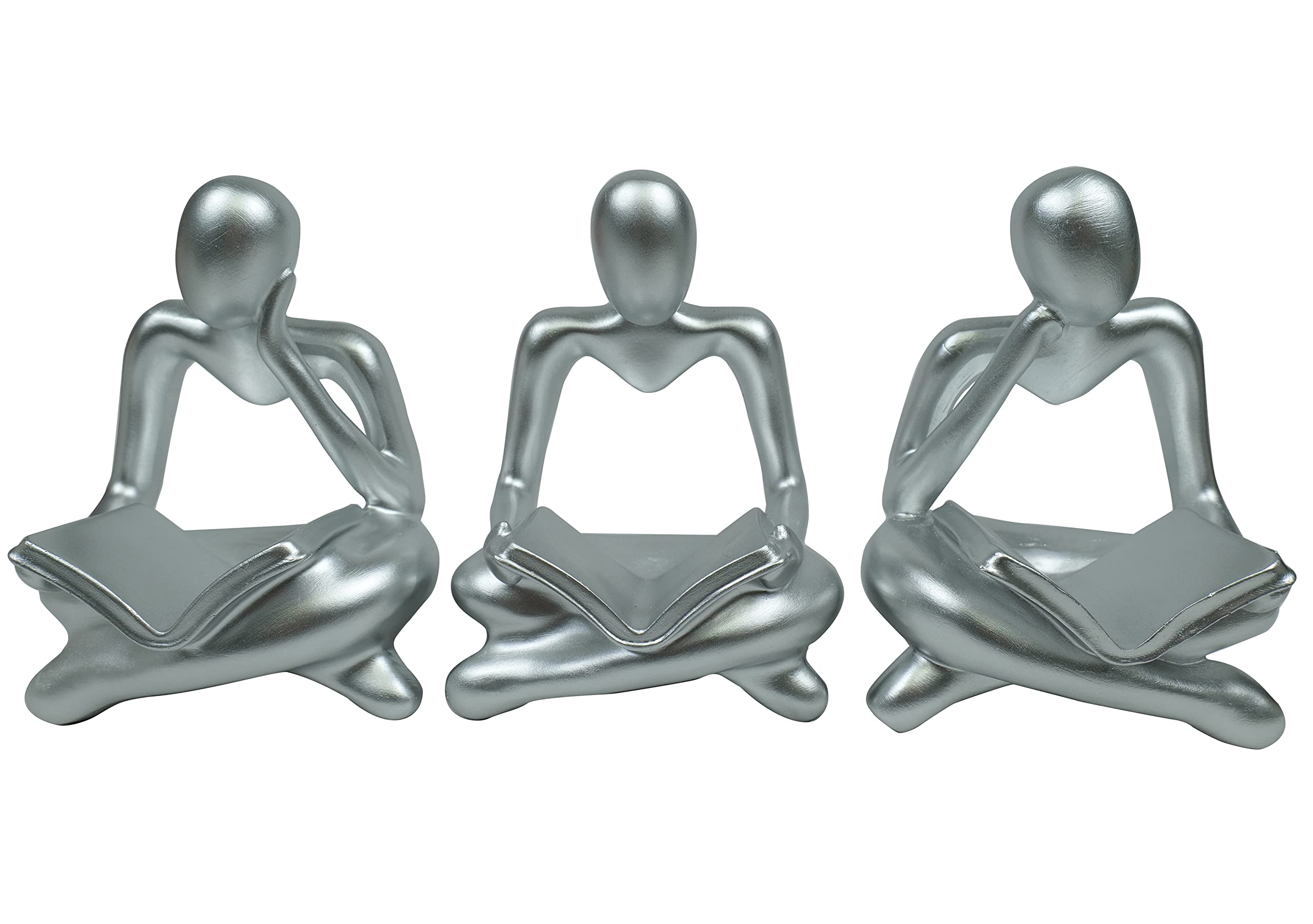 FPKOMD 3 Piece Reading Thinker Statue Women Figurine Aesthetic Sculpture Home Decor Accents Modern Abstract Decoration for Bookshelf Shelf Table Desk Desktop Office Living Room Decor（Silver）