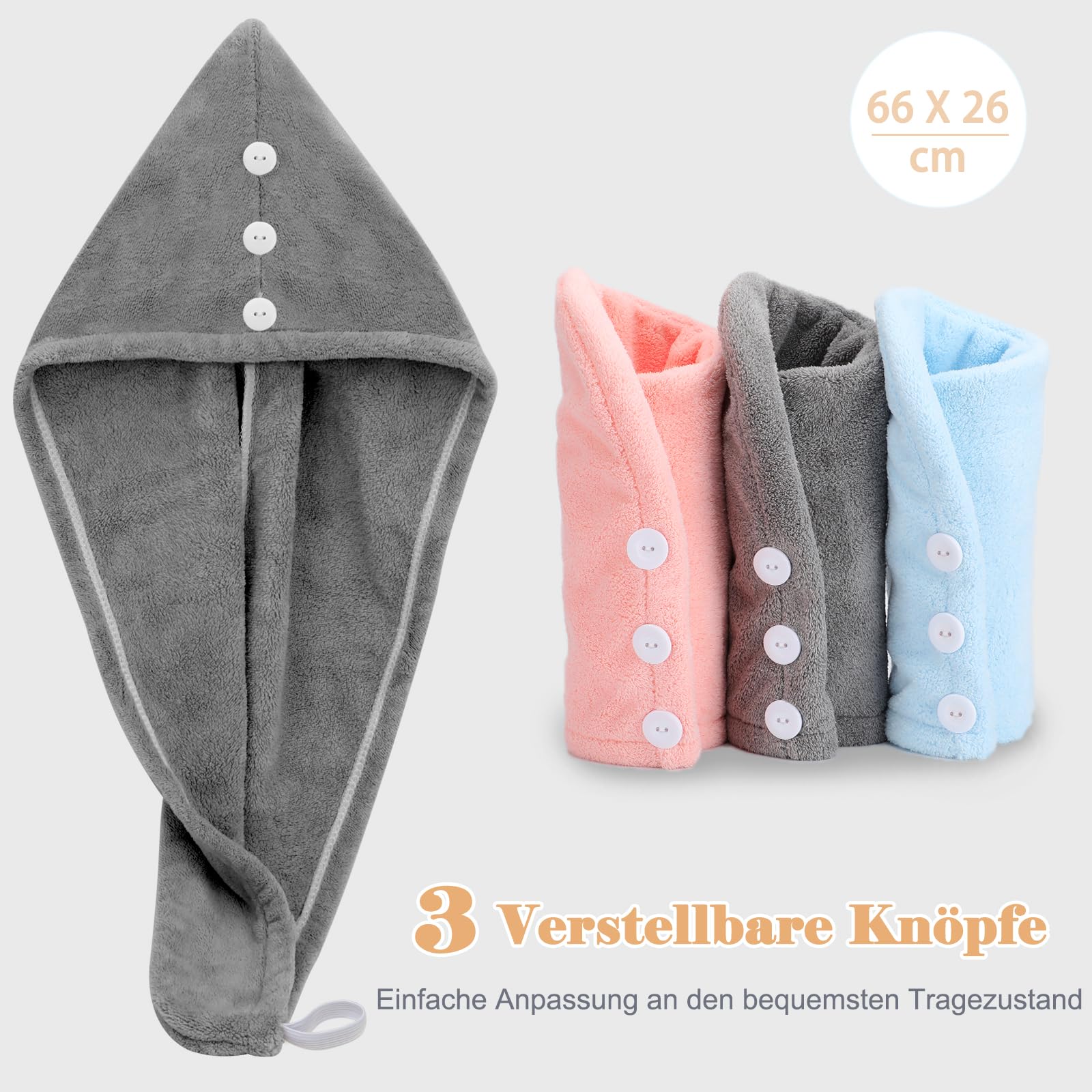 Mikrofaser-Haarturban, 2 Stück – Super Saugfähig, Weich, Mit Knopf, Für Langes & Dickes Haar