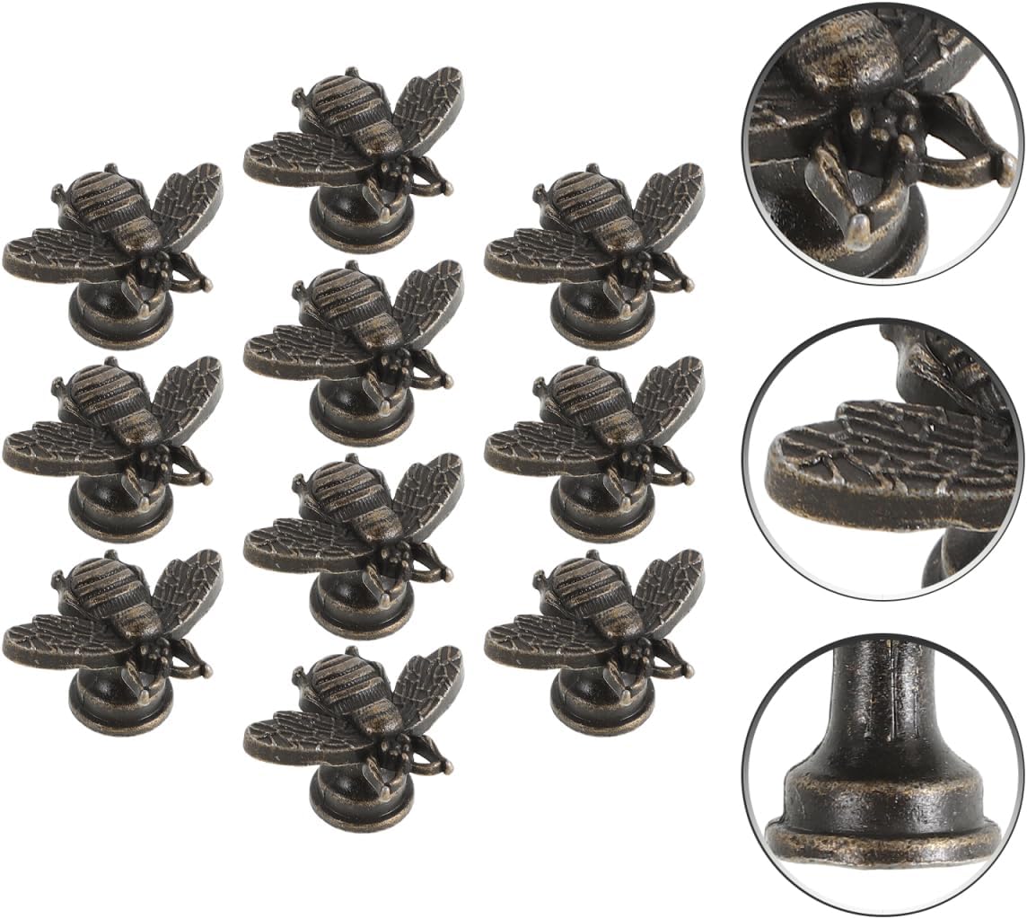 DOITOOL Vintage Bee Cabinet Knobs 1.18 Inch Metal Decorative Drawer Pulls Single Hole Wardrobe Handles for Dresser Cupboard Furniture Set of 10