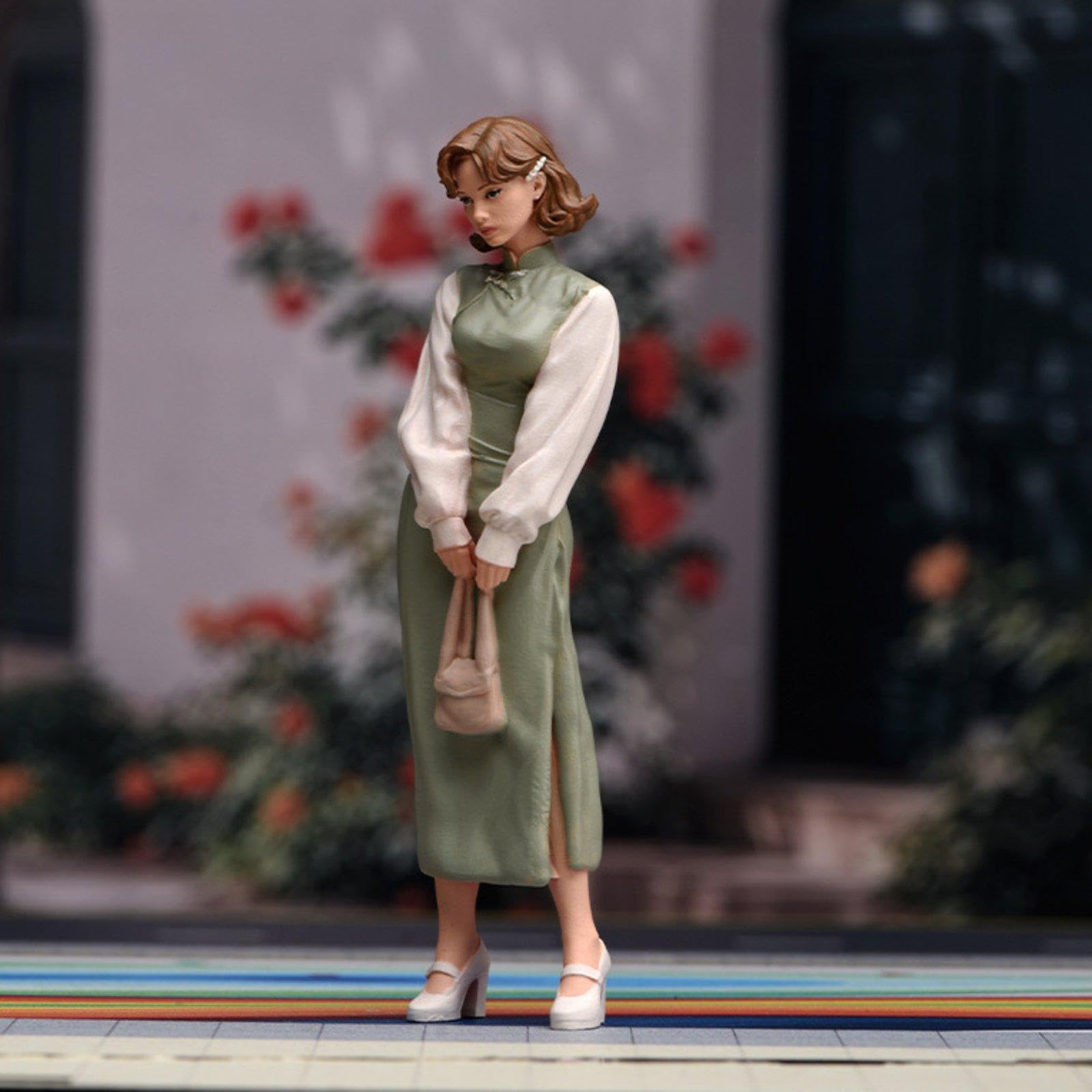F Fityle Modello Femminile di Cheongsam in 1/24 con Capelli Corti, per Giochi di Ruolo, Personaggio 3D Realistico da Collezione per Tavolo di Sabbia e