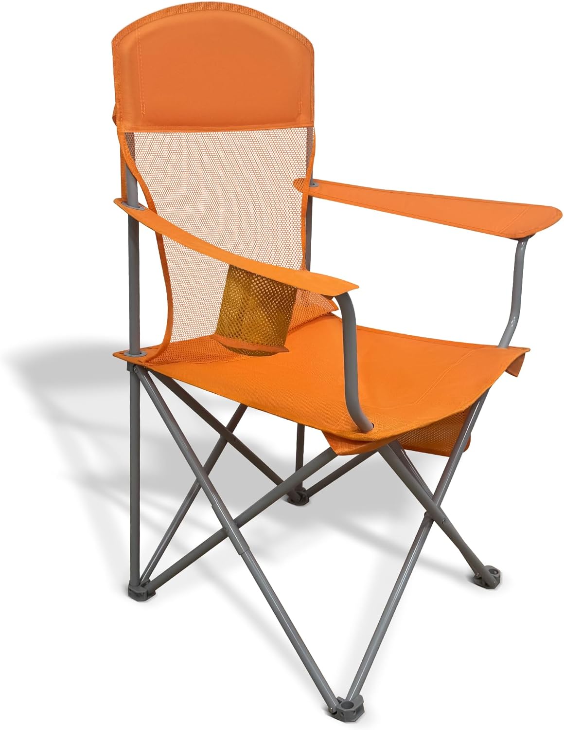 Outdoor Folding Camping Chair with Insulated Cooler, Padded Seat and Back, Cup Holder and Storage Pockets, Lightweight Portable Chair with Carry Bag for Camping, Beach, Lawn and Backyard, Orange