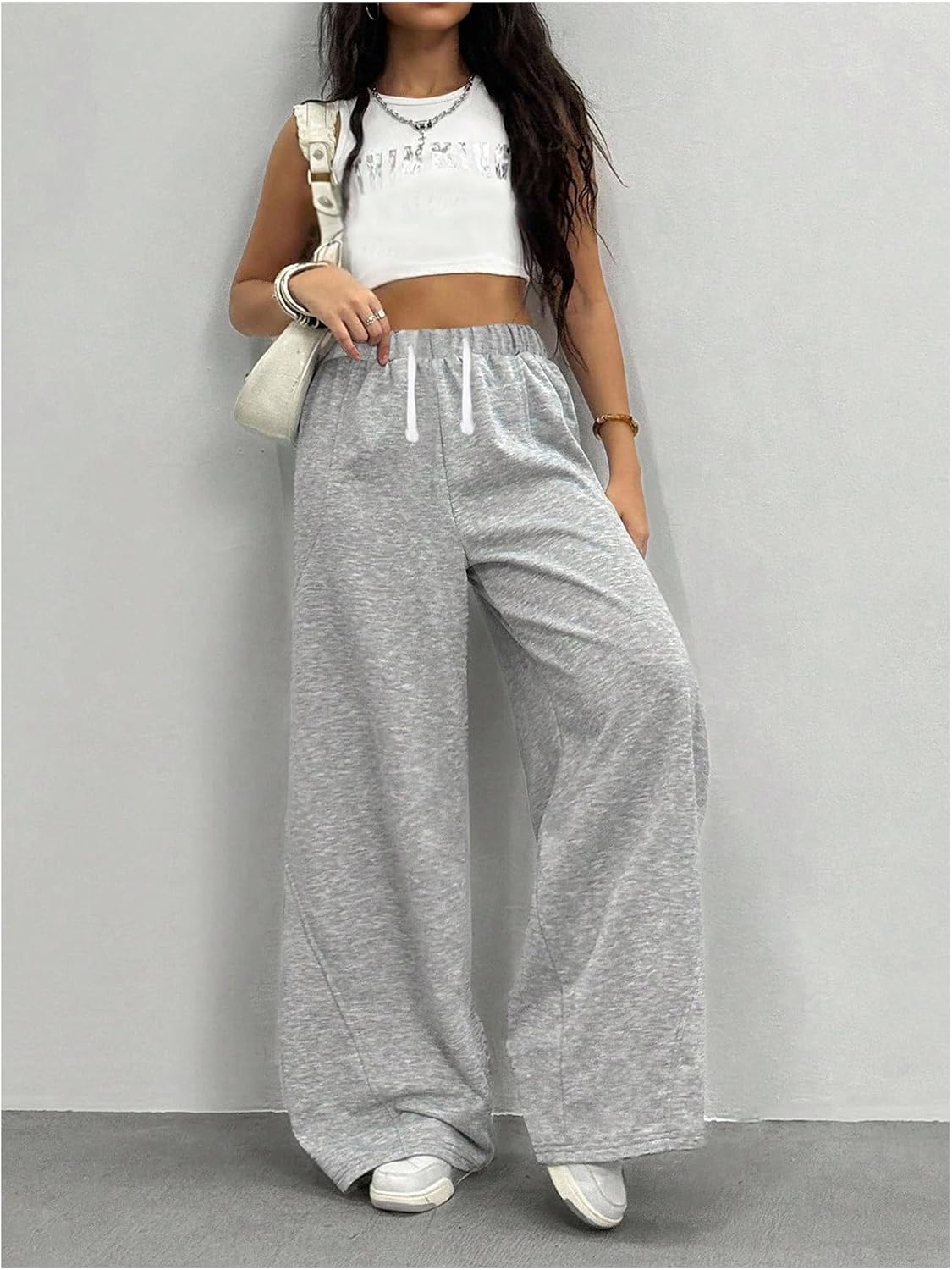 GORGLITTER Girl's Wide Leg Sweatpants Elastic Waist Baggy Sweat Pants Streetwear