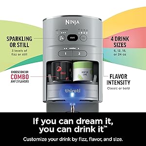 Ninja Thirsti Drink System, Soda Maker, Create Unique Sparkling & Still Drinks, Personalize Size & Flavor, Carbonated Water Machine, 60L CO2 Cylinder & Variety of Flavored Water Drops, Gray WC999AMZ