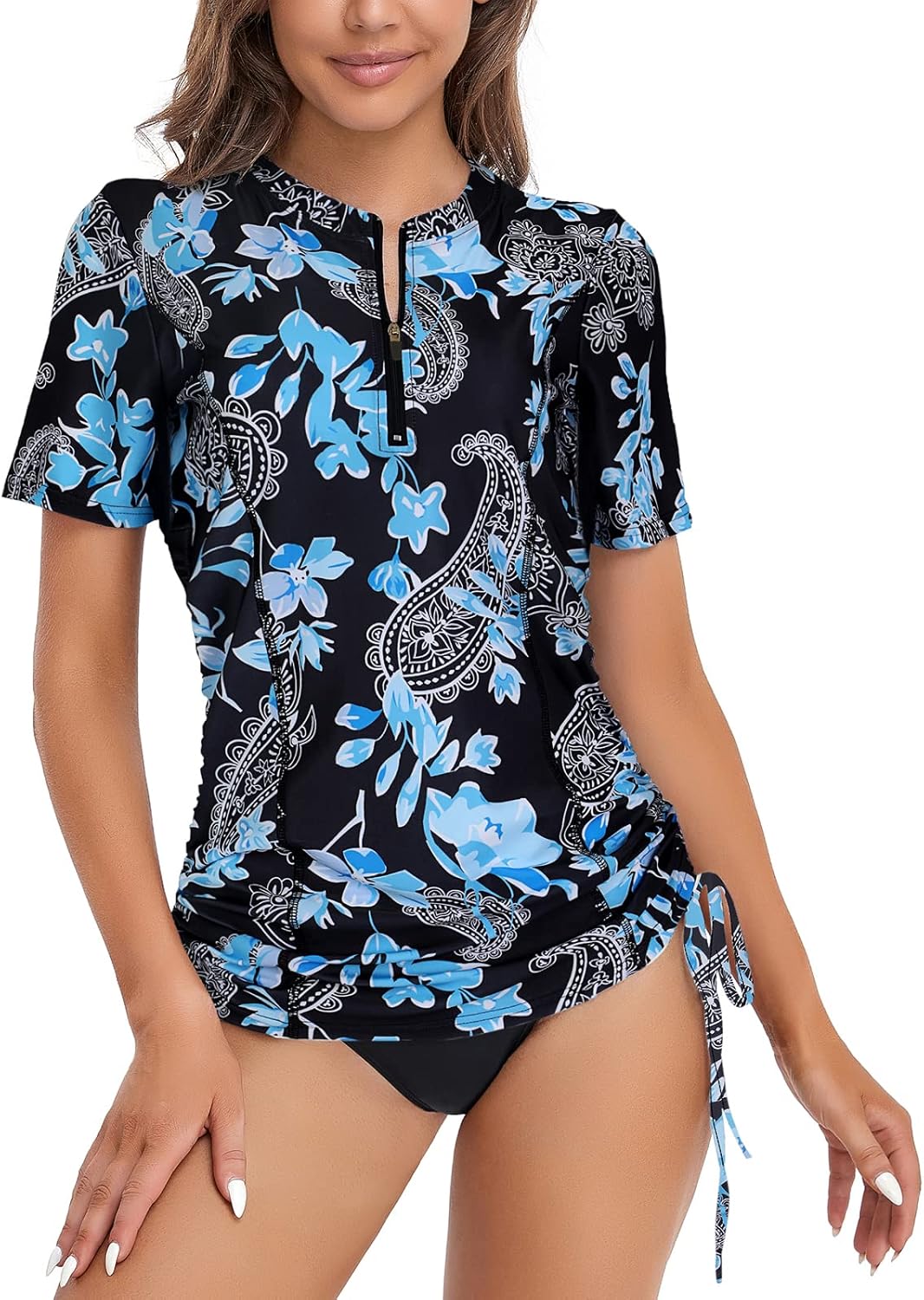 LURANEE Womens Short Sleeve Rash Guard Shirts UPF 50+ Side Adjustable Wetsuit Swimsuit Top S-XXL