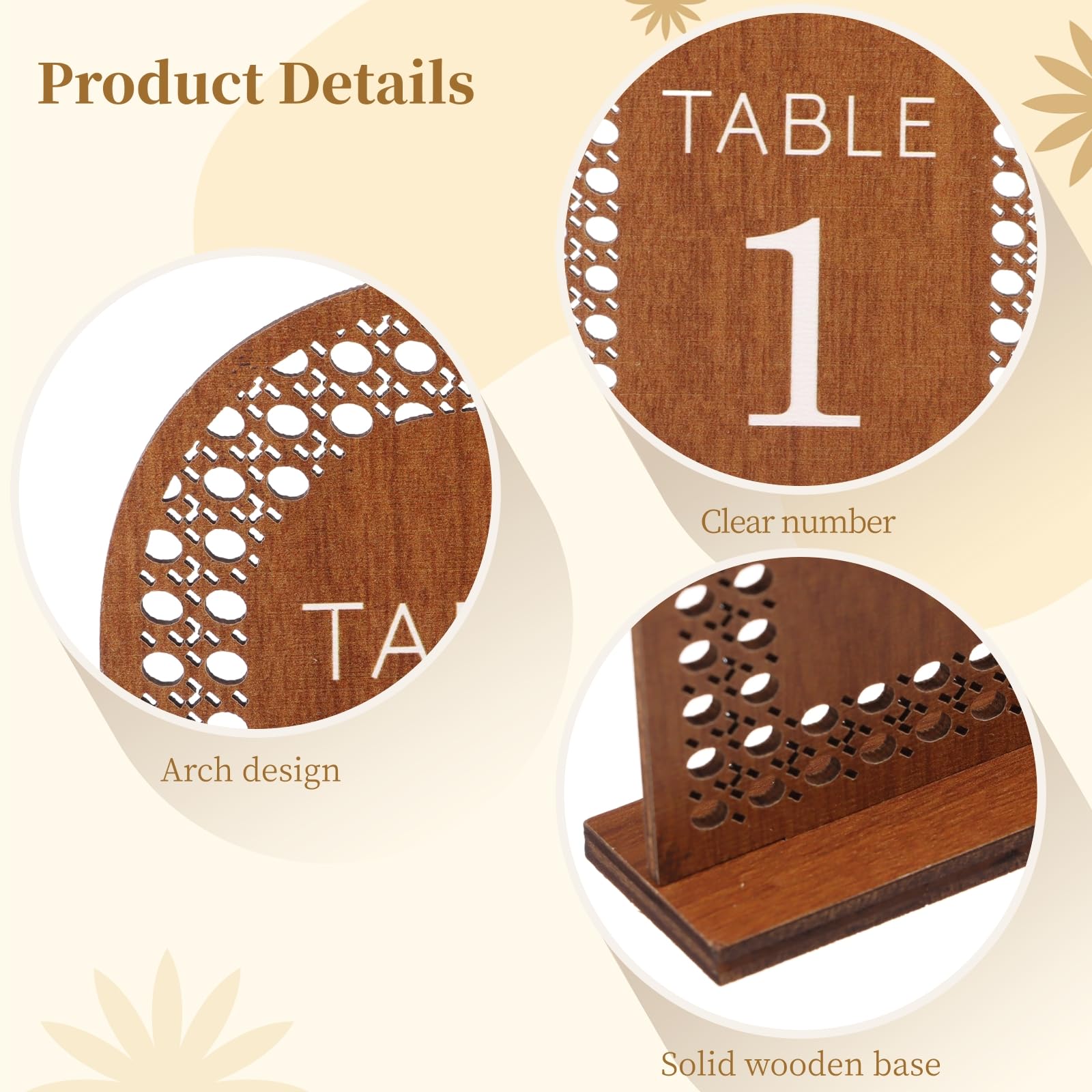 20 letreros de madera para arco de mesa, números del 1 al 20 arco, placas de números de mesa de boda con base de madera, letreros de boda de madera para mesa, banquete, restaurante, decoración de
