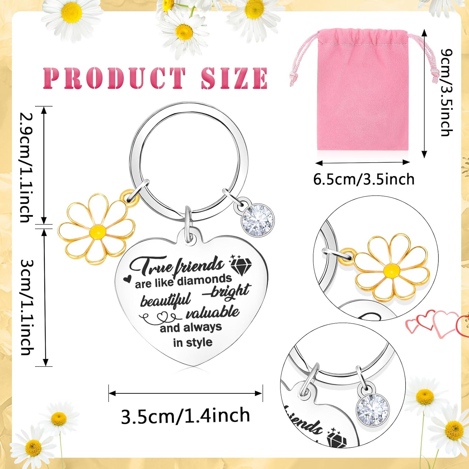 Konsait Best Friend Key Chain, Bestie Gifts for Women Best Friend Keychain with Velvet Pouch Heart Shape Friendship KeyChain for Bff Graduation Gift Christmas Gift Birthday Gifts for Women Friendship - Image 2