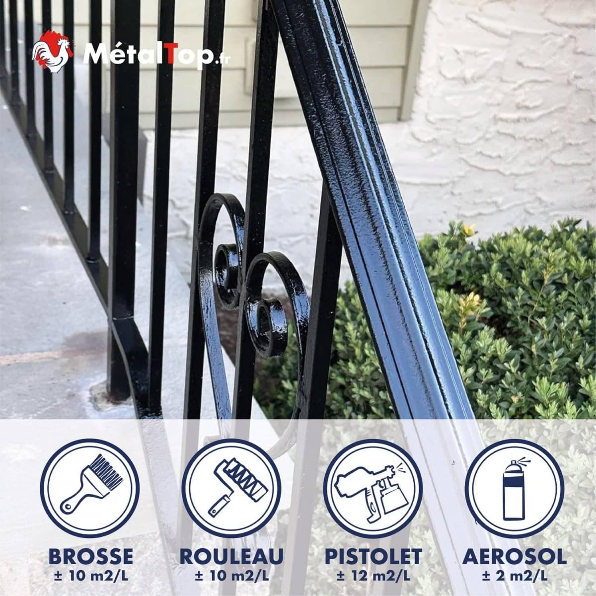Metaltop - Peinture Fer Forge - Noir signalisation - RAL 9017-1 L - Protection antirouille durable avec finition soignée pour métal extérieur