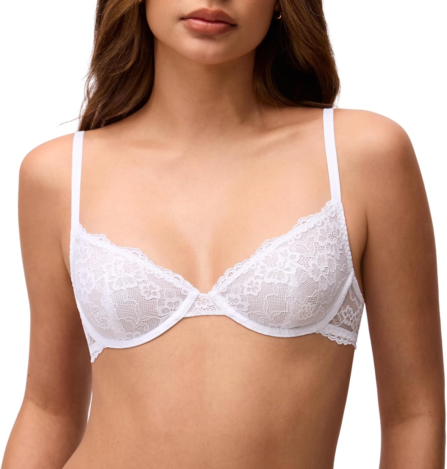 Demi Lace Bra for Women Small Breasted Unlined | Floral Lace, Underwire, 32AA-38A
