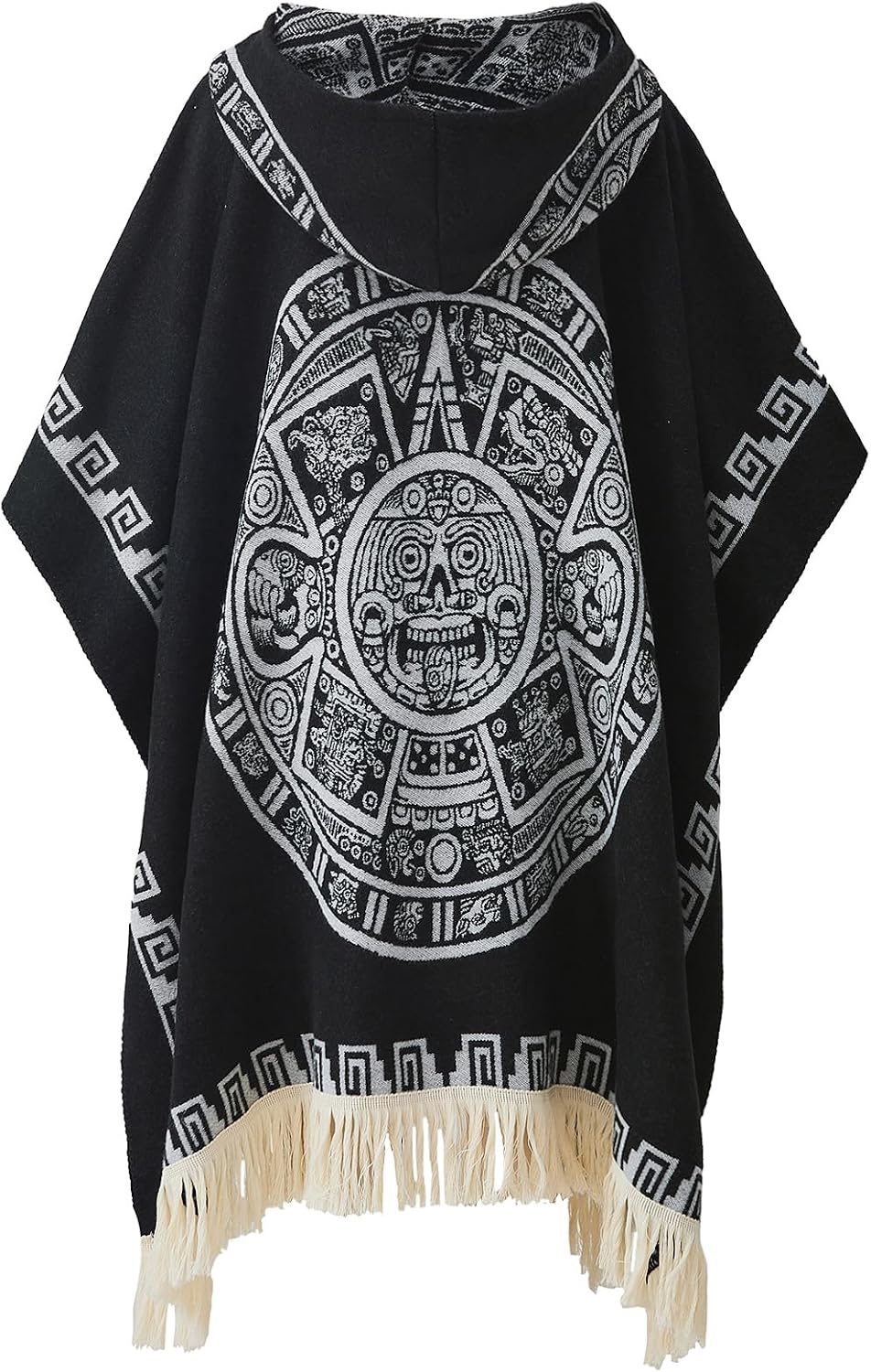 JXVX Mexican Poncho with Hood serape Vintage Aztec Hippie Striped Western Blanket Poncho Sleeveless Sweater Zarape Costume