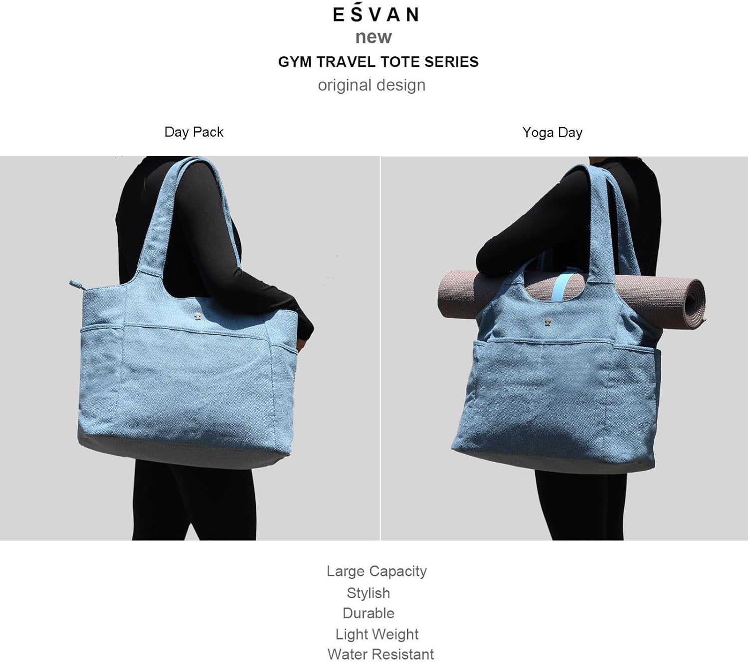 ESVAN Yoga Tote Bag Mat bag Women Shoulder Bags Carryall Tote for Travel Office Workout Gym Nurse Beach