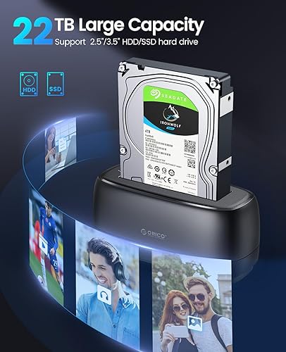 Miniatura 10 de ORICO Estación de acoplamiento de disco duro USB 3.2 Gen 1 a SATA Caja de disco duro 1 bahía para SSD HDD de 2.5 y 3.5 pulgadas hasta 20 TB con