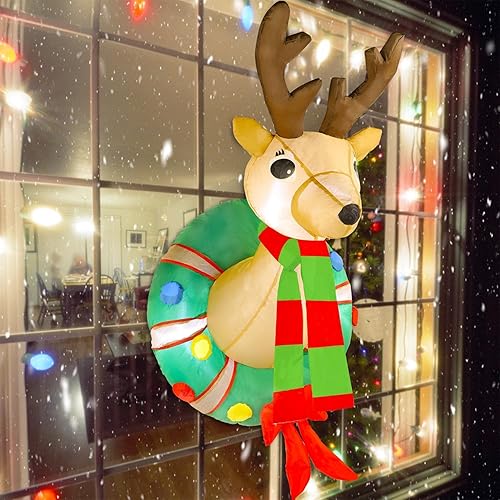 Miniatura 3 de Juegoal Corona inflable de Rodolfo de 4 pies, reno inflable iluminado con luces LED integradas, decoración navideña para interiores y exteriores,