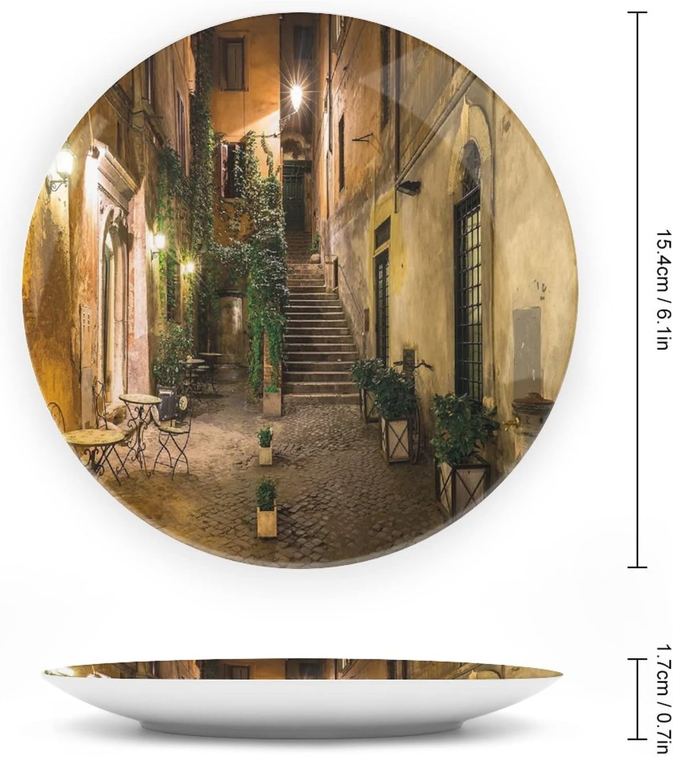 XISUNYA 10 Inch Decorative Plate, Italian Decor Dinner Plate, Old Courtyard in Rome Italy Cafe Chairs City Print Ceramic Wall Hanging Decor Accessory for Dining Table Tabletop Home Decor