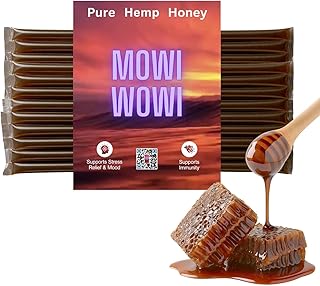 MOWI WOWI Hemp Honey Straws - 100% USA Pure, Raw, Unfiltered Honey - Infused with Hemp Oil, Non-GMO - Pack of 10