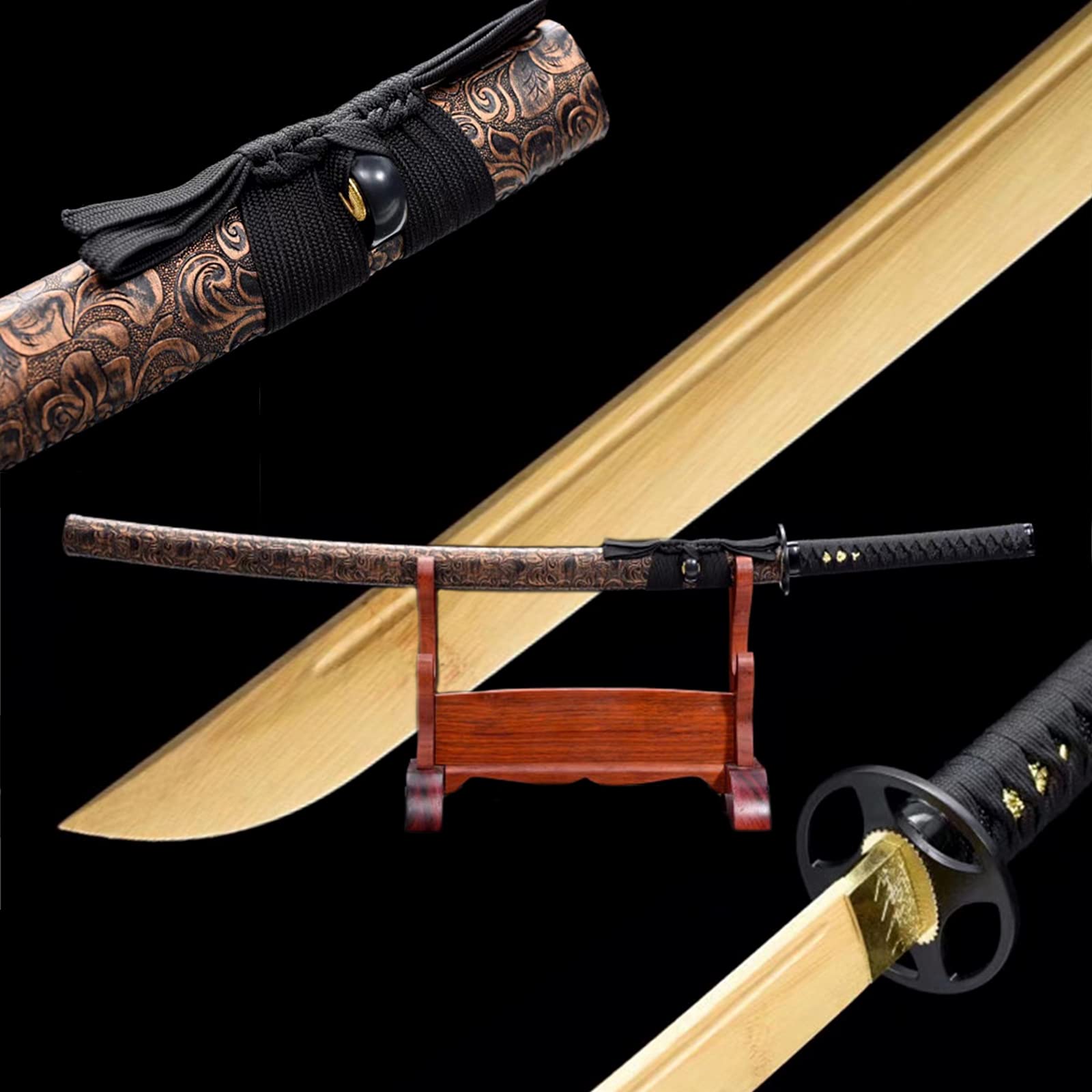 Épée de samouraï en Bois, bokken fait à la main, processus traditionnel, lame en bambou naturel, katana d'entraînement japonais cadeau kendo iaido