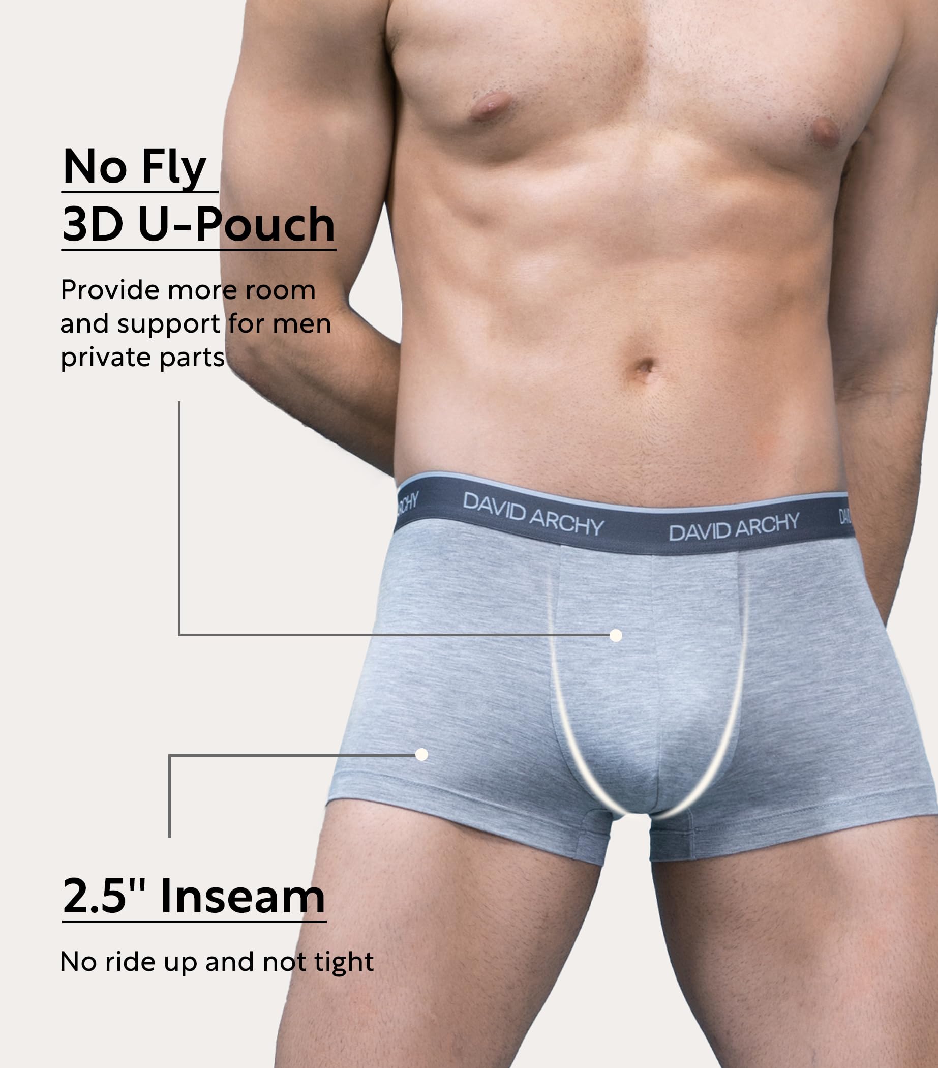 DAVID ARCHY Boxer da Uomo Pantaloncini retrò con Tasca 3D rigonfia, Mutande da Uomo in bambù Biancheria Intima di Base Ultra Morbida Traspirante, Pacco da 3/4