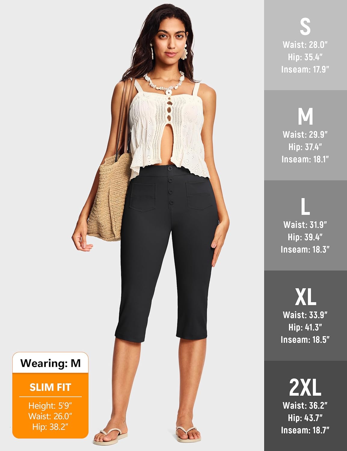 18'' Capri Pants for Women Dressy Slim Fit Stretch Pull On Women’s Capris with Pockets Petite Summer Work Casual - Image 6