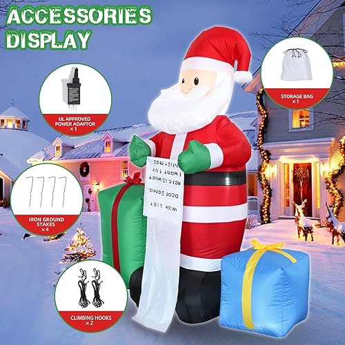 Vista 17 de Bonito Papá Noel inflable de Navidad de 4 pies con luces LED integradas, decoración inflable de Navidad para interiores y exteriores, decoración
