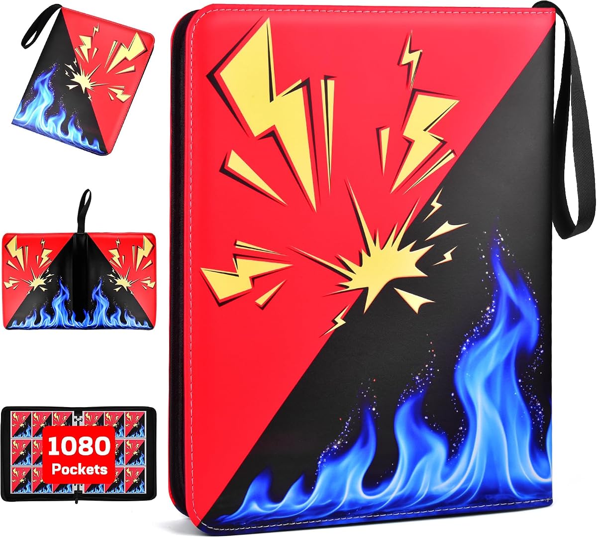 Card Binder 9 Pocket, 1080 Cards Trading Card Binder with 60 Removable Sleeves, Portable Card Binder with Zipper Suitable for TCG, CCG, Sports Cards, Card Sleeves Made of Premium PP Material for Gift