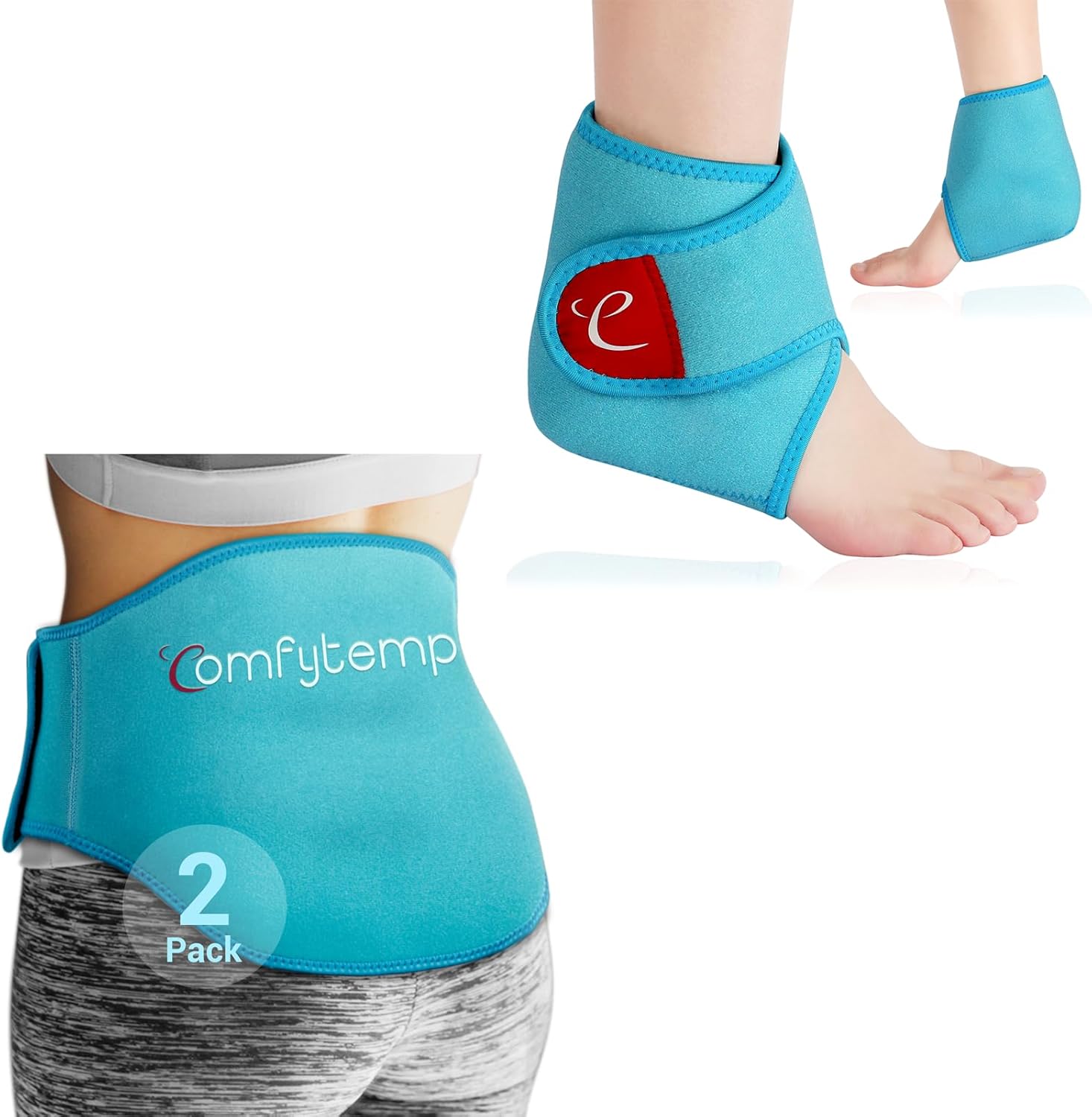 Comfytemp Ice Pack for Back Pain Relief and Ankle Ice Pack Wrap Brace for Swelling Bundles, FSA HSA Eligible, Gift for Recovery after Surgery, Men Women