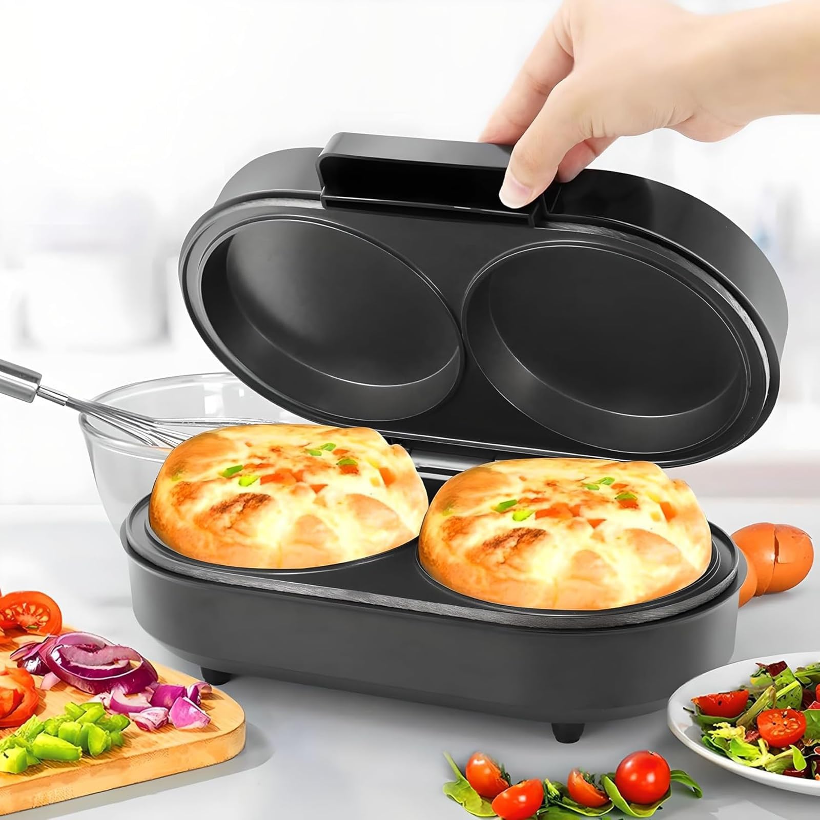 Máquina Para Tortillas De Desayuno, Máquina Antiadherente Para Doble Huevo Y Hamburguesas & Crepera Eléctrica, Gofrera Multifuncional Con Placas De Cocción Profundas Para Huevos Fritos, Hamburguesas