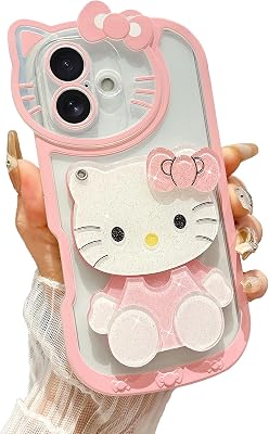 for iPhone 16 Cute Cartoon Case, 3D Bow Funny Kawaii Cartoon - best hello kitty iphone 16 case