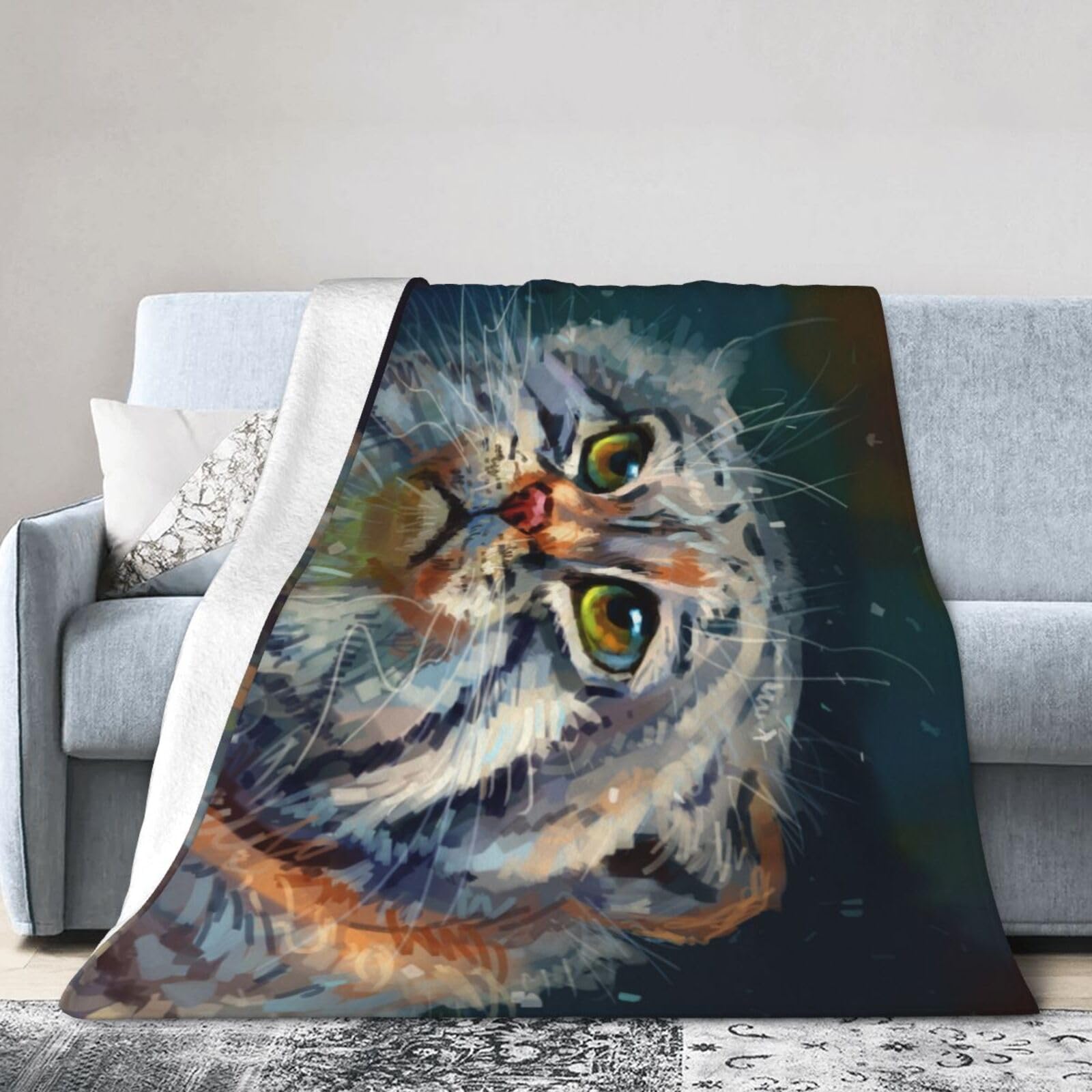 Amazon｜毛布 シングル ブランケット 猫 絵画 アート マヌルネコ