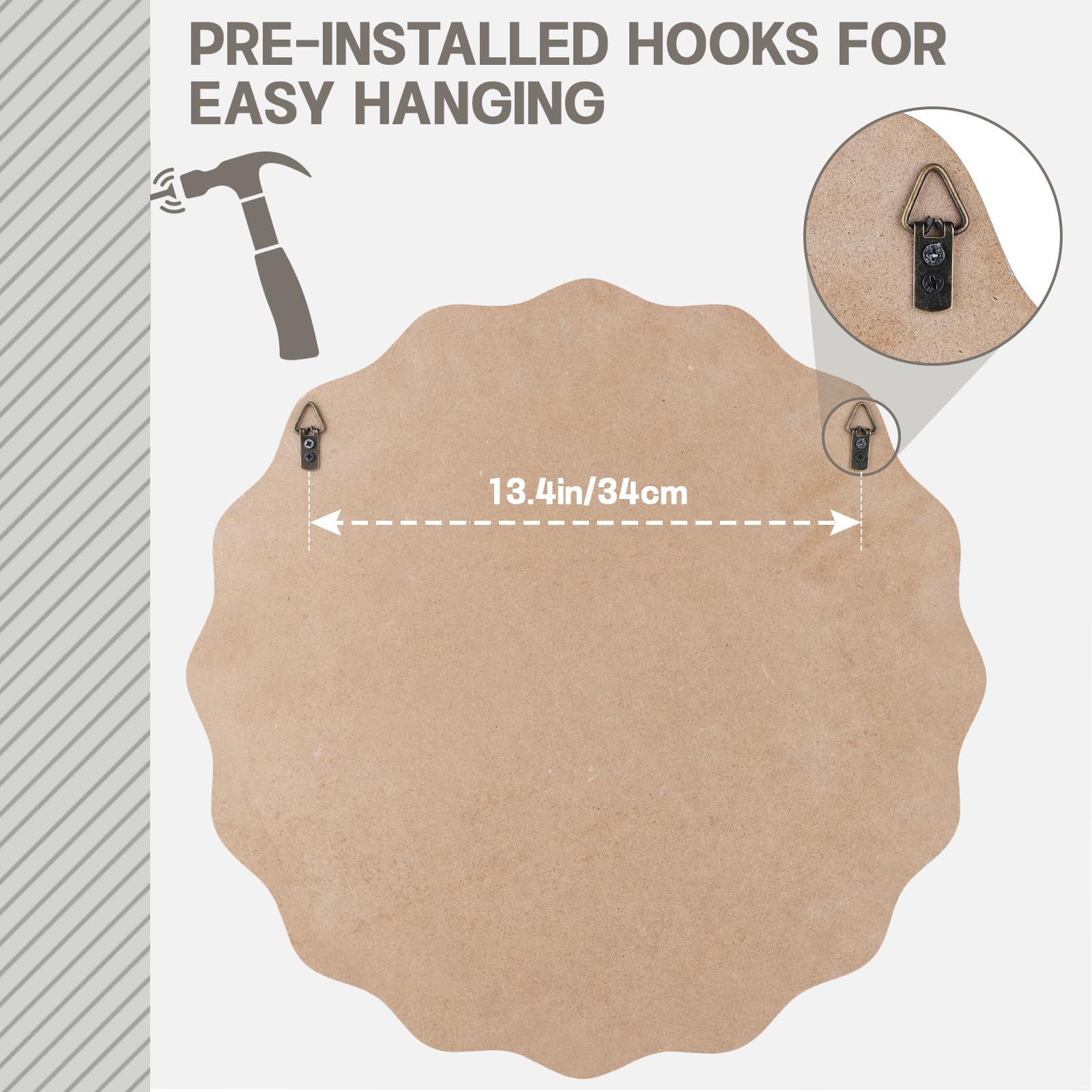 Espejo Ondulado Irregular 50 cm Espejo de Pared Decorativo para Colgar, Moderno, Industrial, Espejo de baño para baño, Lavabo, salón, Dormitorio(Bianco)