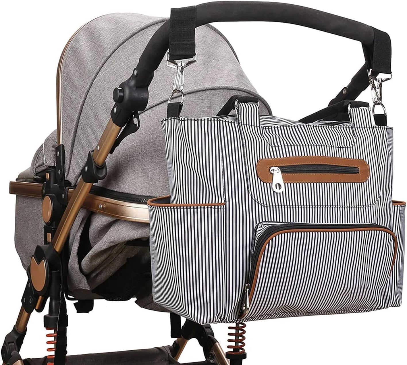 8Pcs Diaper Bag Tote Set, Multifunctional Diaper Handbag, Large Travel Diaper Carry Bag with Multi Pocket, Nappy Diaper Bag for Mom Grils Unisex Tote Bag(BlackStripe)