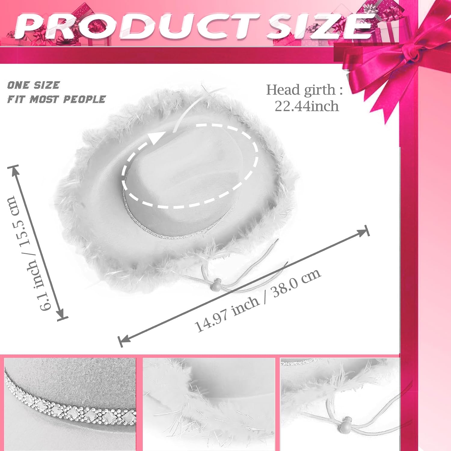 Cowboy Hat with Heart Sunglasses - Cowgirl Hat with Feather Boa Brim for Women&Men,Bachelorette Party Halloween - Image 2