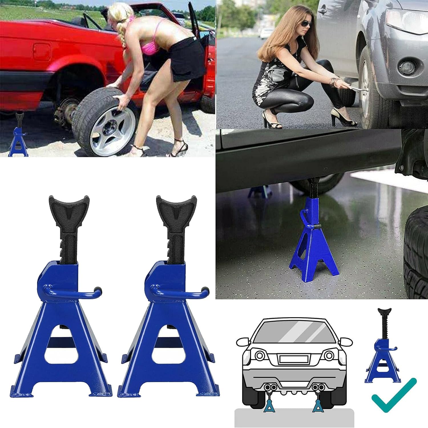 Jack 3 Ton Capacity Stands Set of 4PCS Heavy Duty Jack Stand 6 Ton/Pair Capacity Metal Steel Jack Stands CSelf-Locking Car Lift Auto Repair Tools 1 Pair Truck Jack for Garage Car Repair Maintenance