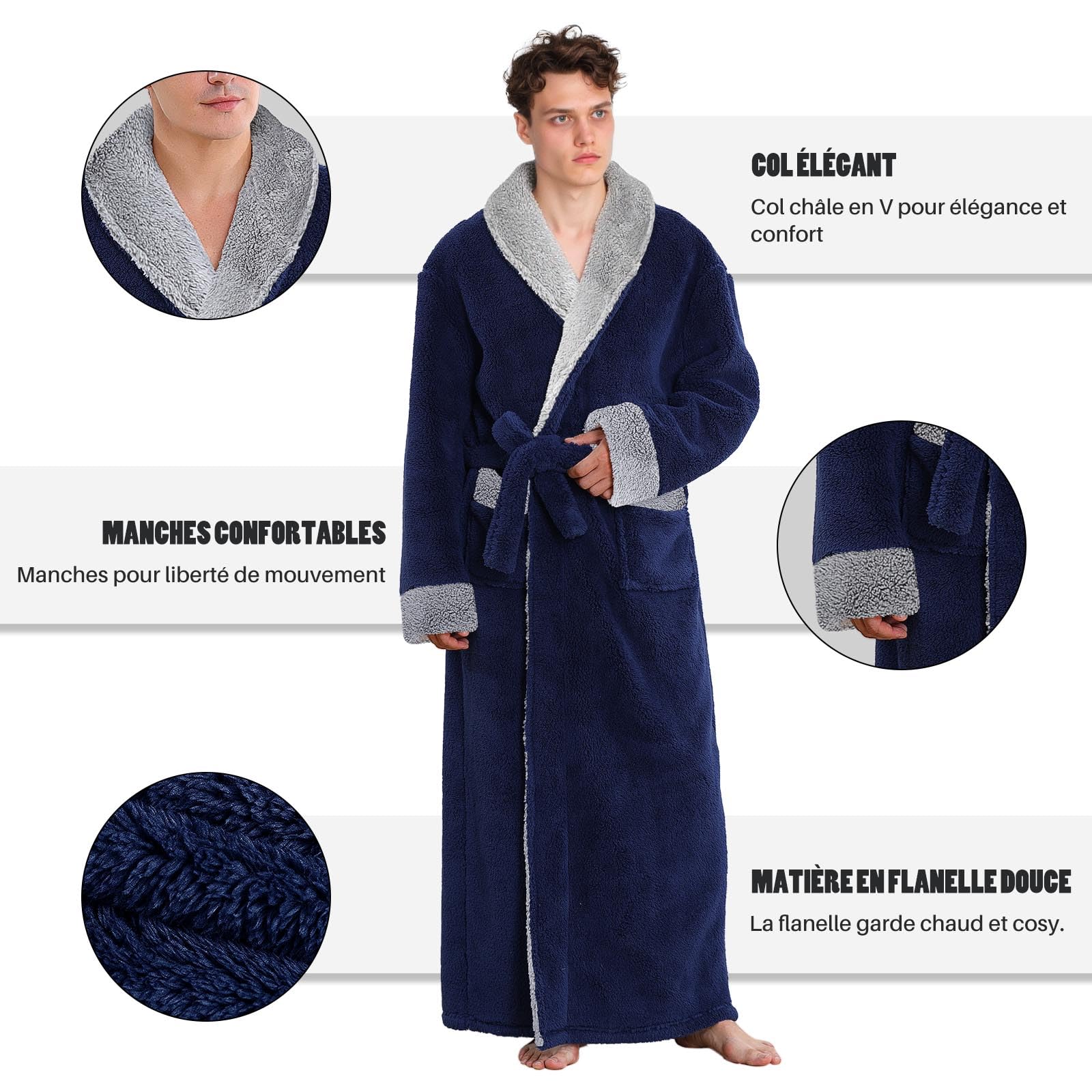 PUTUO Peignoir Robe de Chambre pour Homme: Peignoir Long en Polaire pour l’Hiver - Robe de Chambre Chaude en Pilou-Pilou Doux Idée Cadeau de Noël Anniversaire